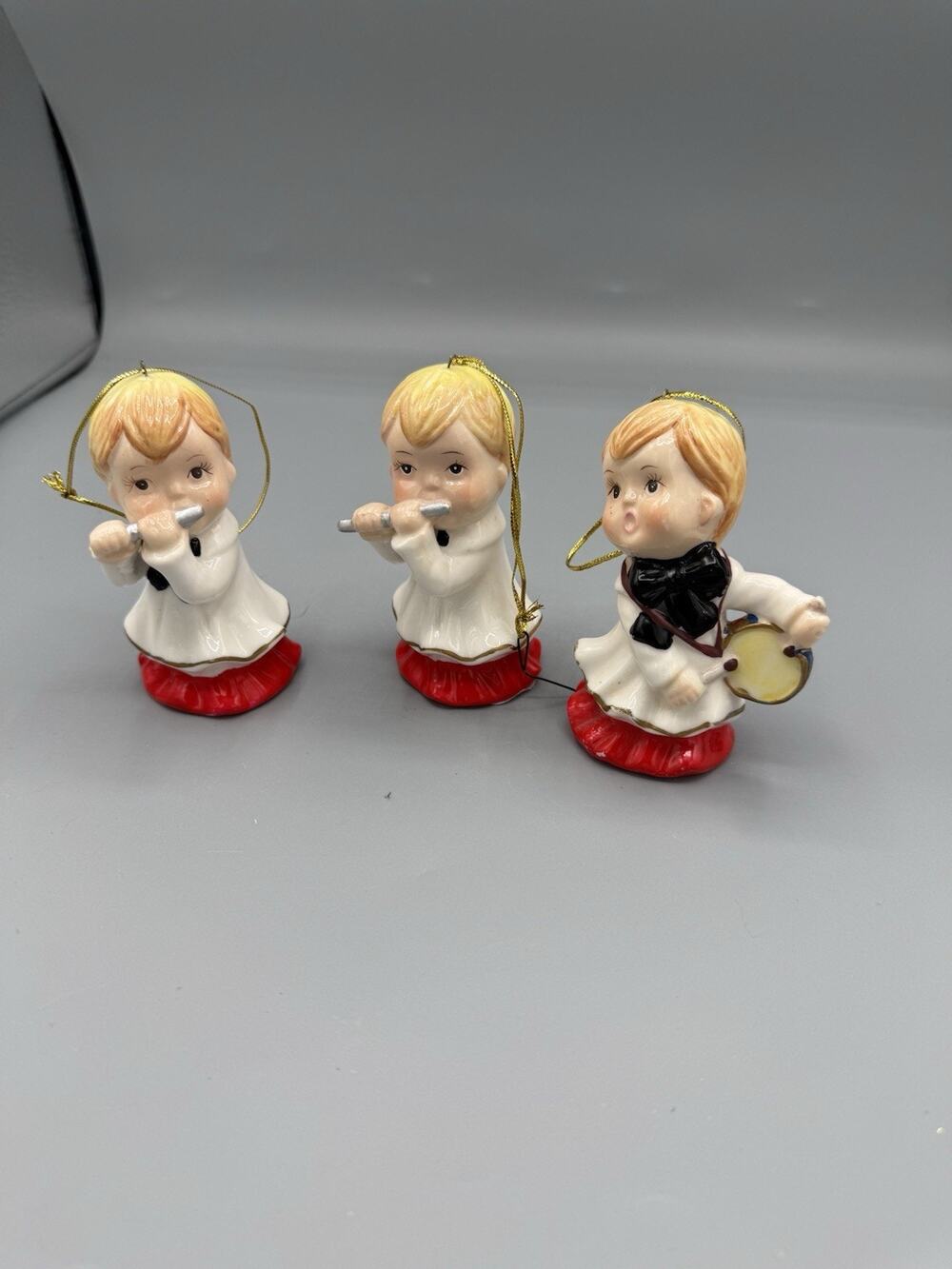 Vintage Ceramic Christmas Angel Ornaments Set 3 Musicians Flute Drum 4”